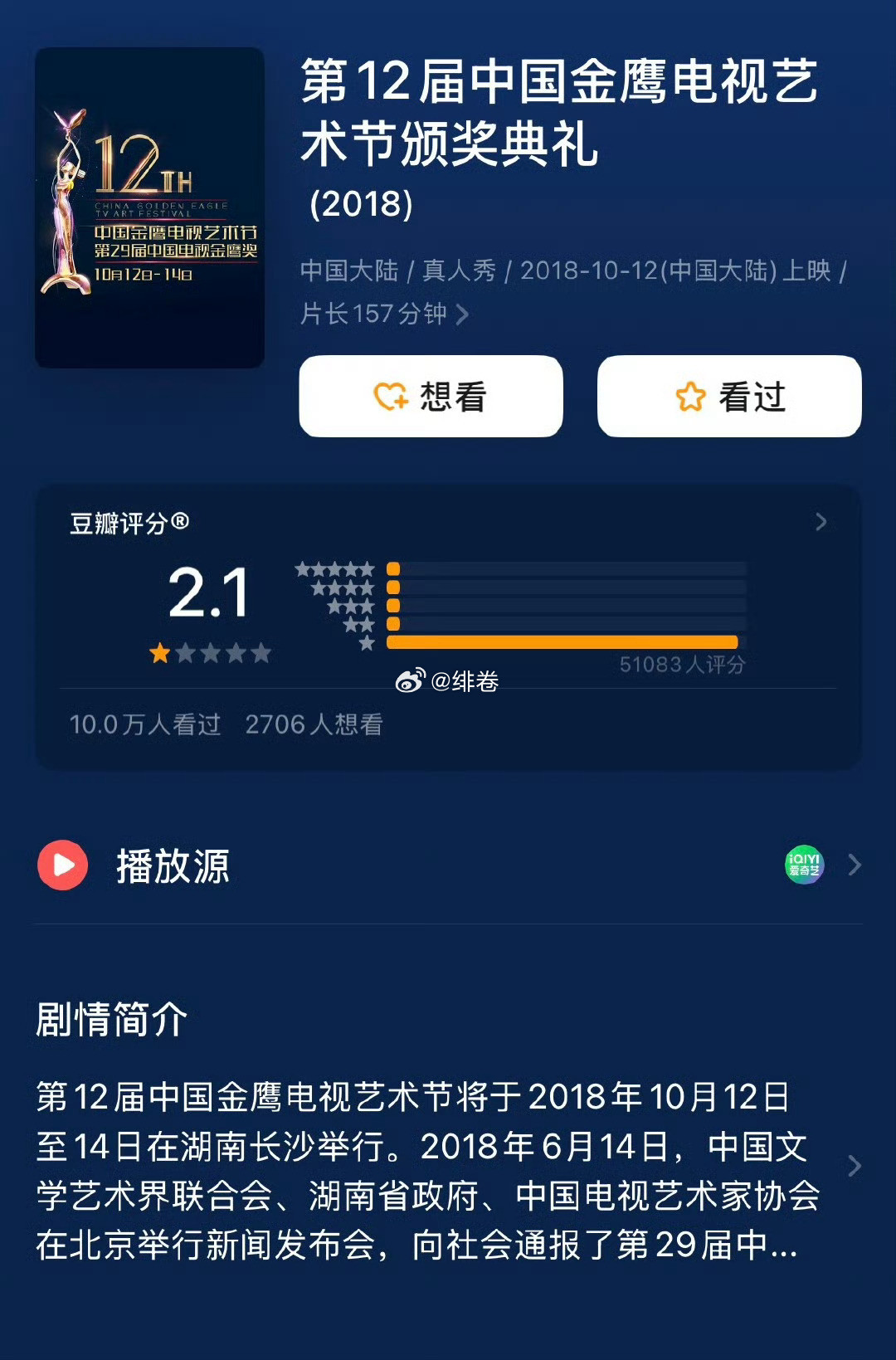 金鹰奖评分只有2.1分，看来观众对金鹰奖很失望啊，什么原因信誉这么差呢