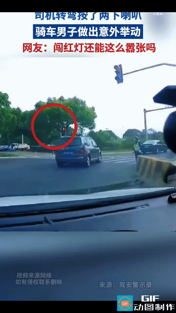 男子骑车过斑马线时，仅仅因为司机按了两下喇叭，男子就勃然大怒，下了车，将自行车狠