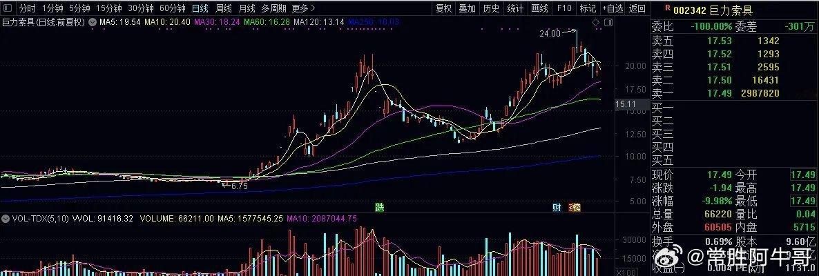 巨力索具因被立案而跌停，演员杨子家族是咎由自取，但是那些高位买入这只票的股民是冤
