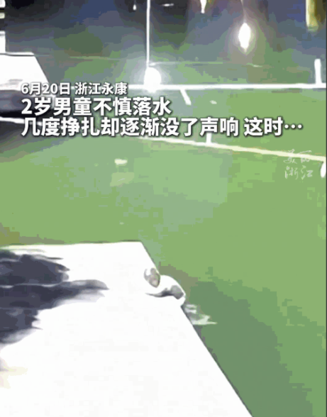 隔着屏幕都揪心！6月20日，浙江永康2岁幼童独自一人在池塘边玩耍，不慎滑入水中，