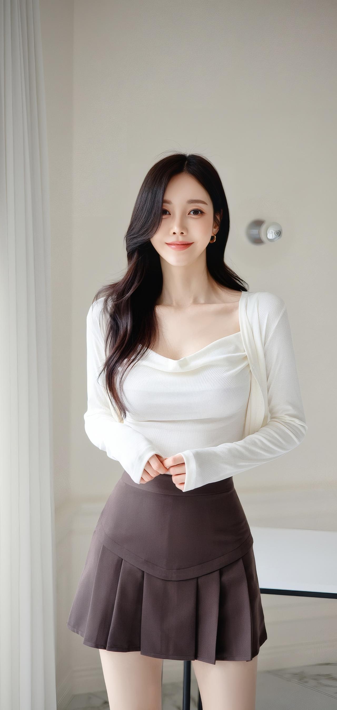 温柔甜美的穿搭，白色上衣+棕色短裙，简约优雅！🌸👗