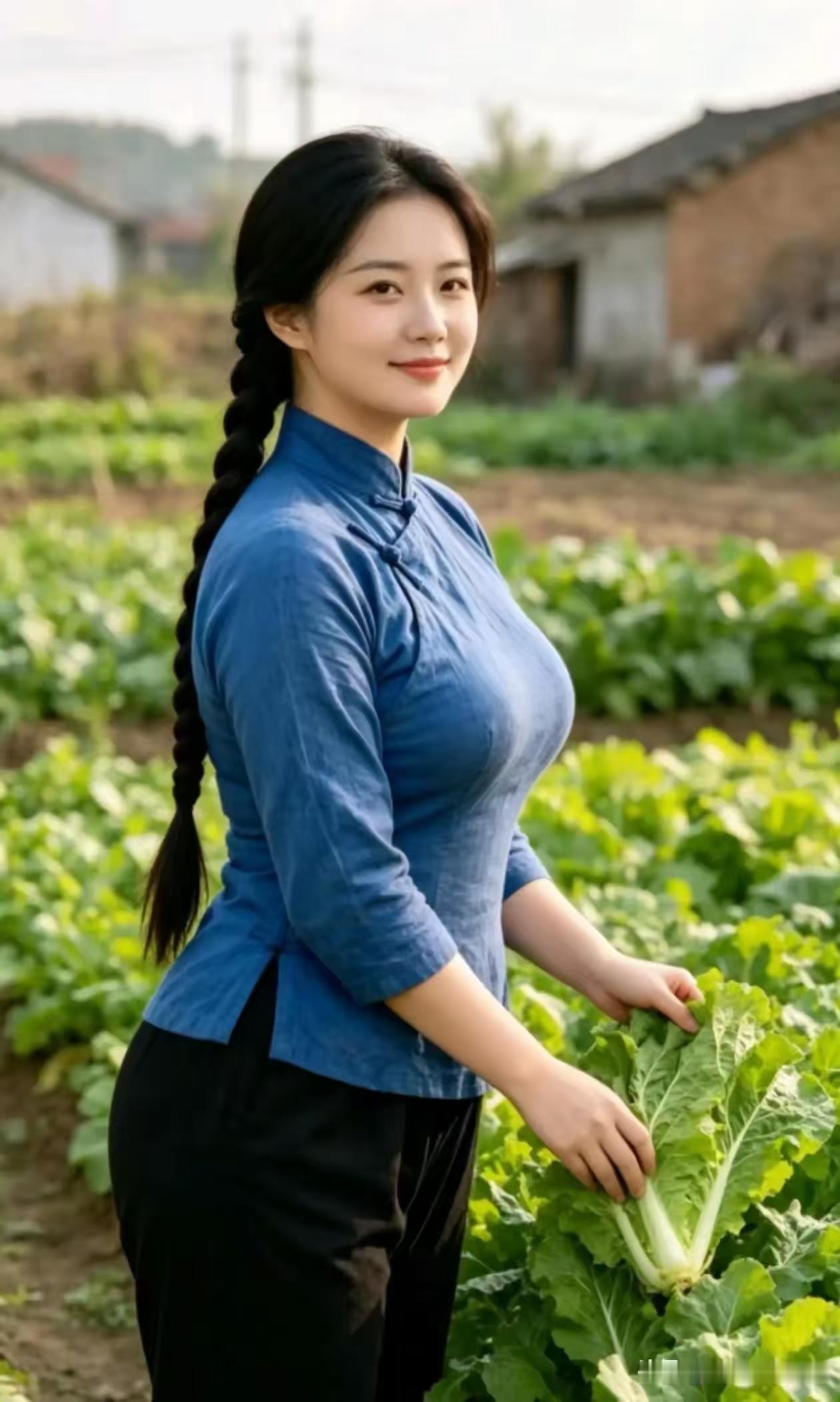 天净沙·农姑种菜村姑勤务田洼，畦栽包头青芽。赶市换来米茶，辛劳堪夸，烟