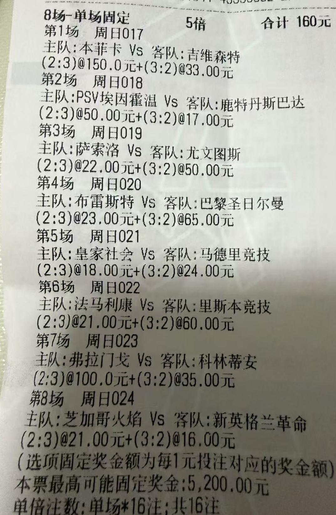 第一次看到这么买彩票的，关键人家还賺了，也算提供了一个买彩的新思路。八场比赛