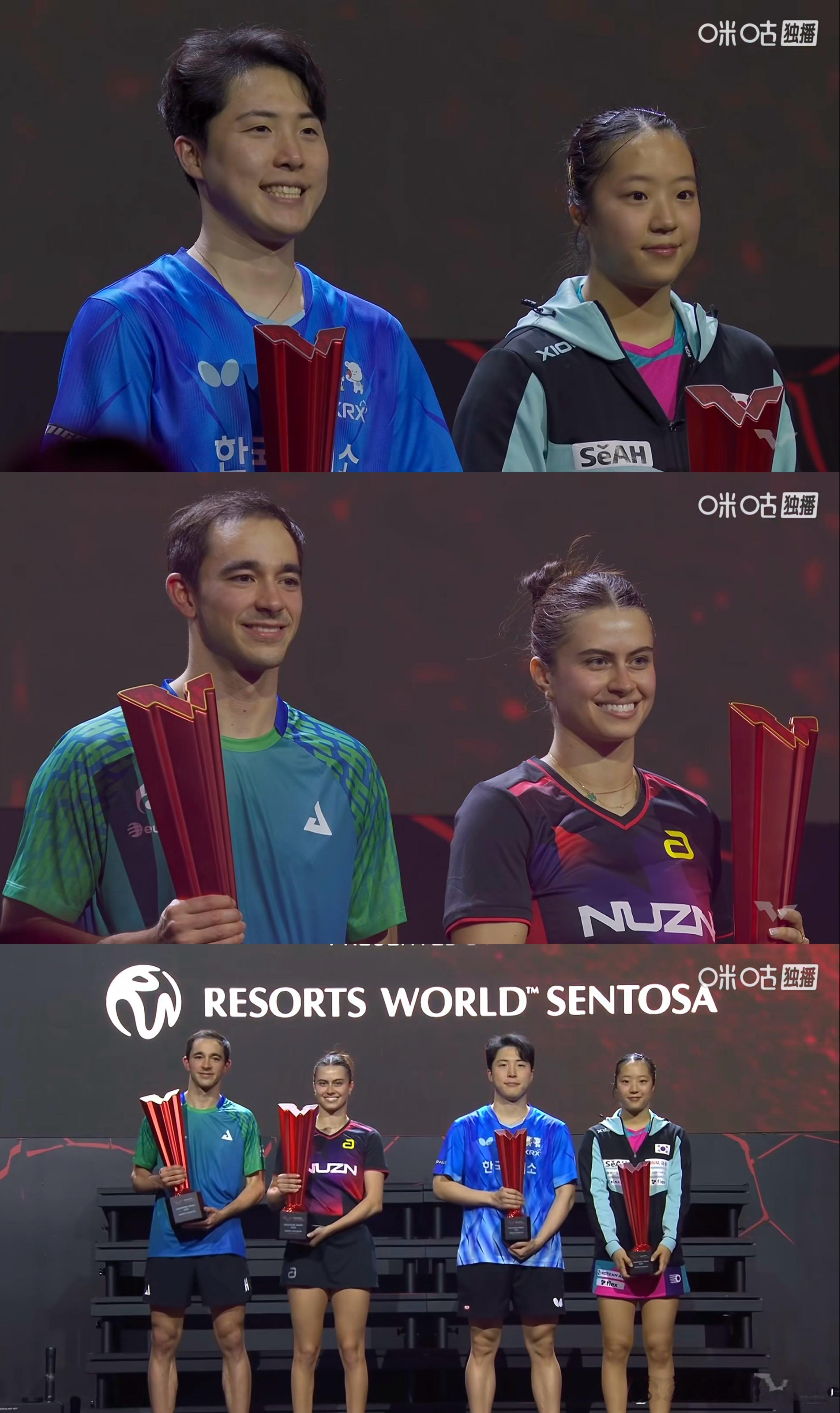 WTT新加坡大满贯2026混双颁奖仪式冠军：🇧🇷高桥·布鲁娜/雨果·卡尔德