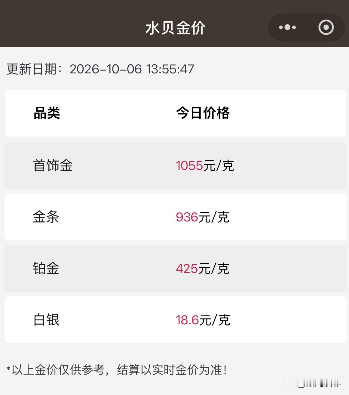 水贝黄金报价！2026年10月6日，农历八月二十六，星期二。那么来看看，