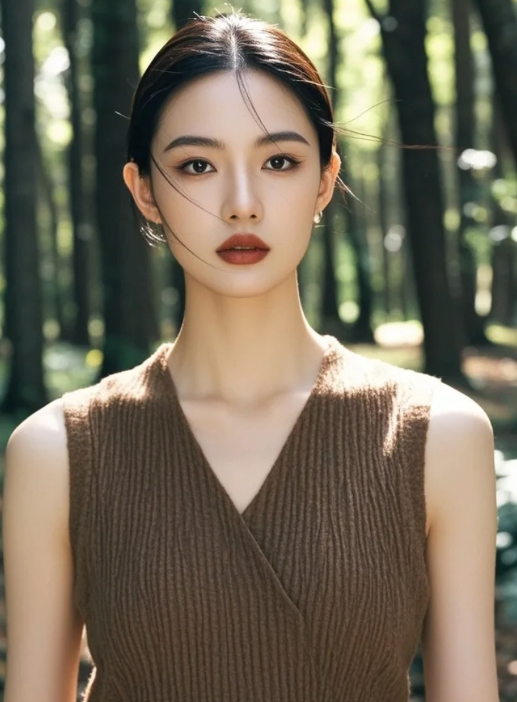 碎发轻拂脸庞，阳光洒在肩头，这一刻她美得不像现实