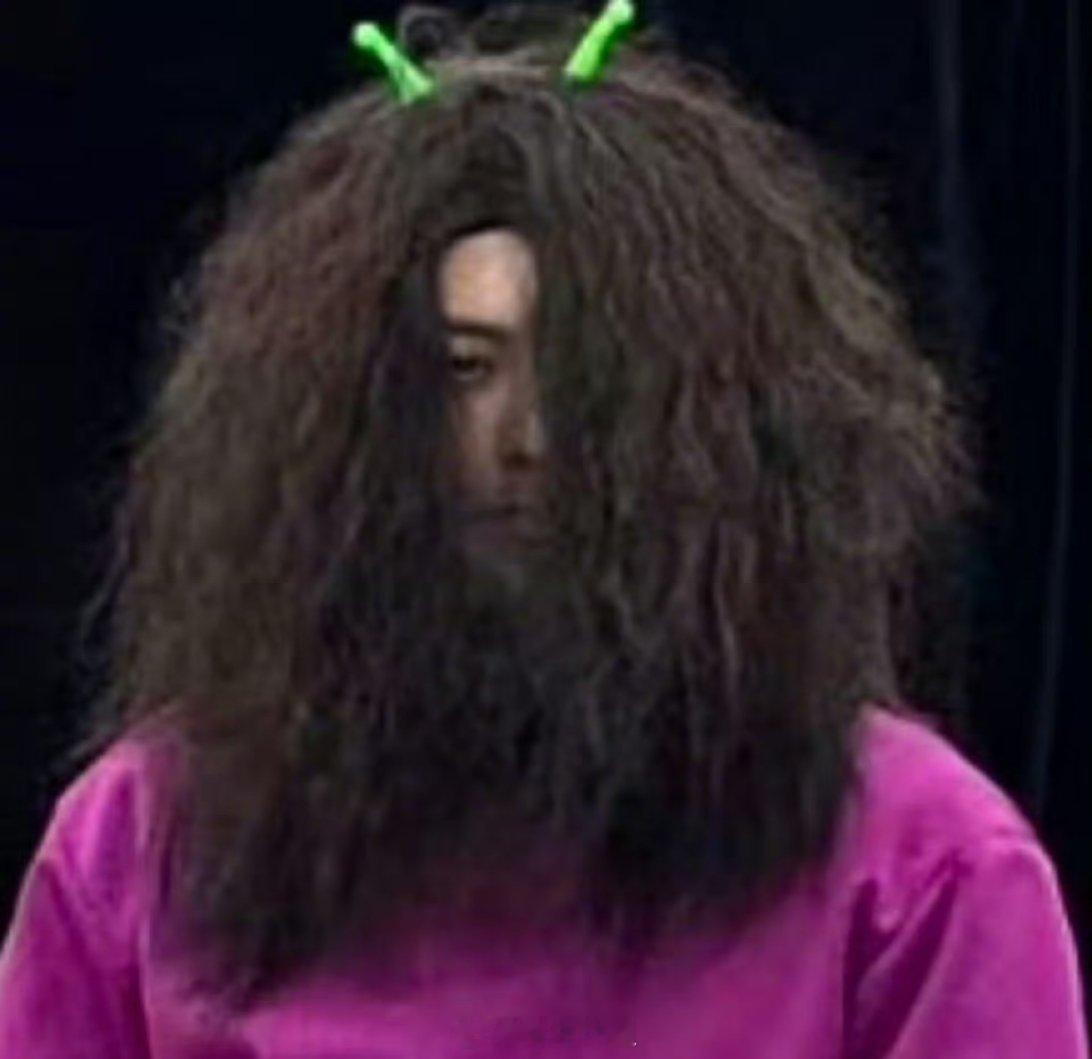 哈哈哈哈哈王鹤棣这个紫衣爆炸头，真的不仔细看真的认不出来这是王鹤棣啊，这个伪装术