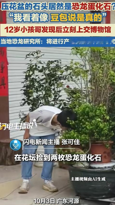 “机智又有才!”广东河源，一名12岁男孩户外玩耍，意外发现花盆里有2块石头不对劲
