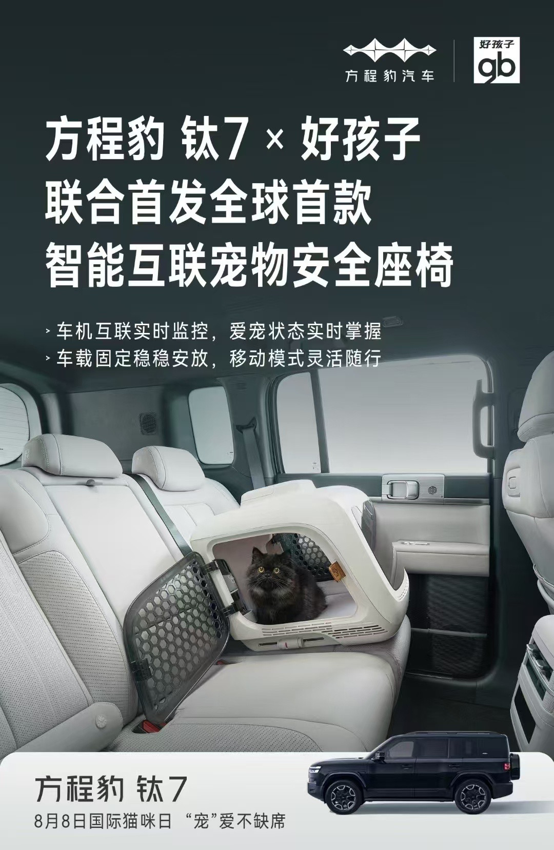 车若初见我滴个乖乖，喵星人都有安全椅了？方程豹钛7发布宠物安全座椅，支