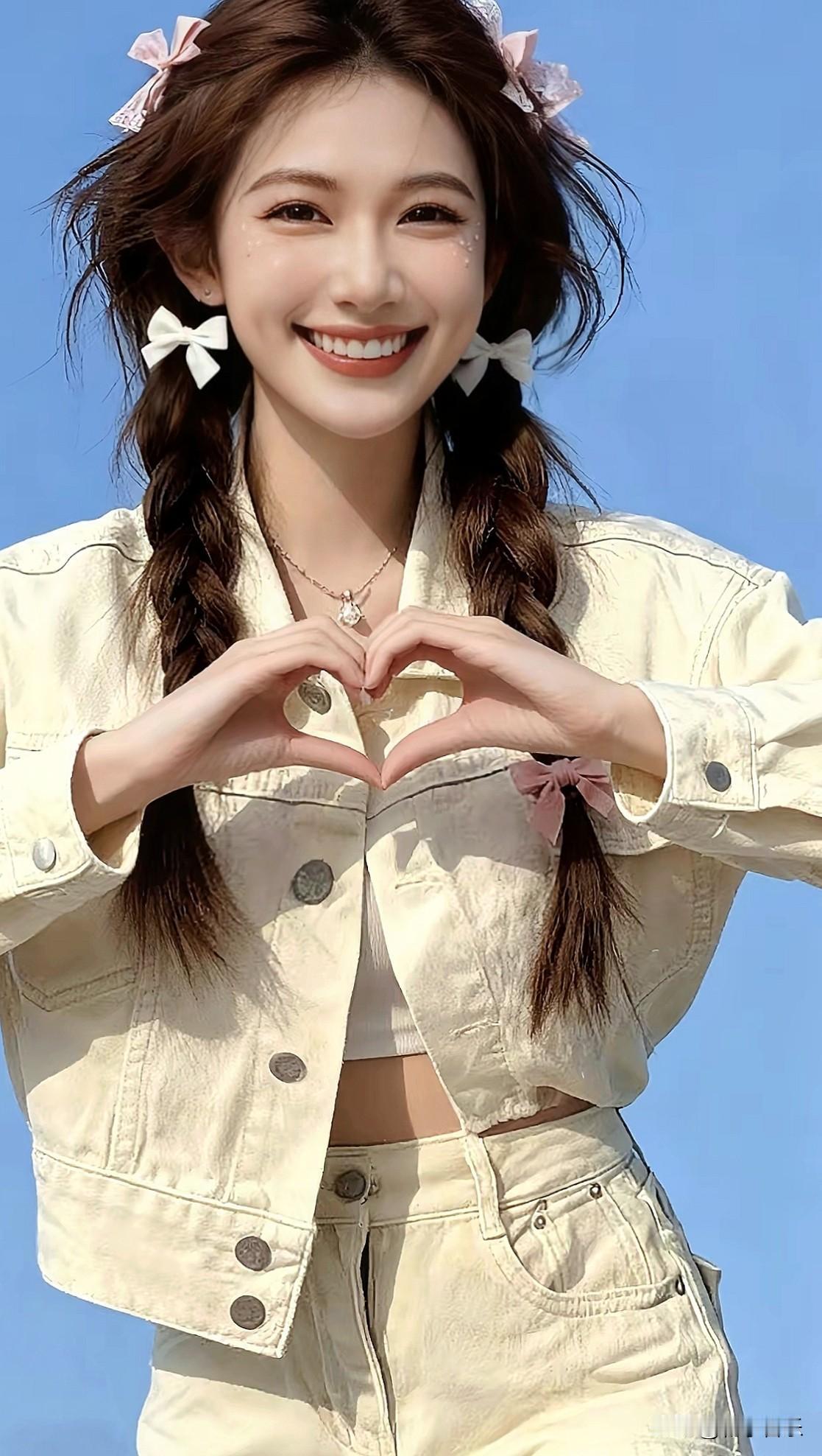 元气少女心，甜美笑容，爱心手势，清新穿搭，少女心爆棚！💖🌞👗💖分享随手拍