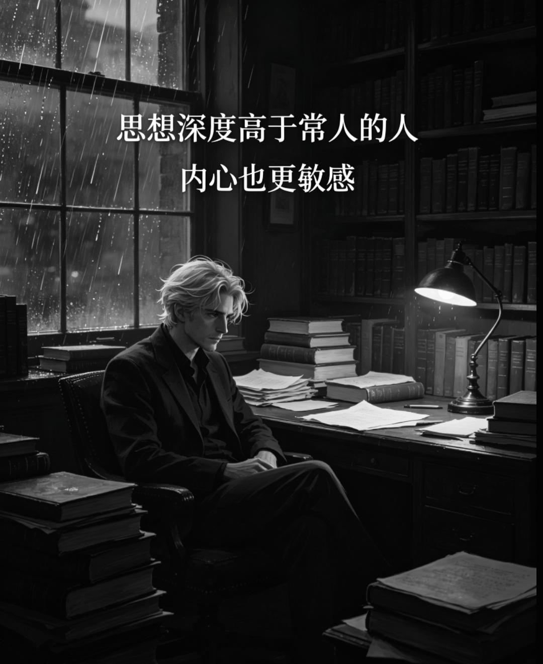 思想深度高于常人的人，内心也更敏感。可能他比常人感受到的同样的痛苦，要强几