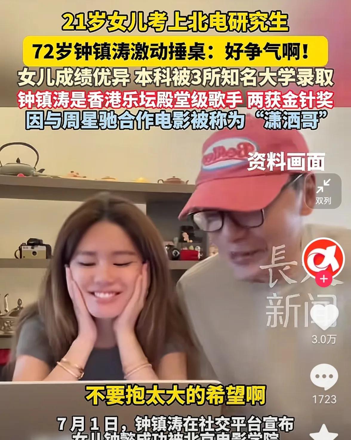 潇洒哥女儿钟懿考上北京电影学院研究生钟懿是钟镇涛与范姜所生的女儿，今年21岁