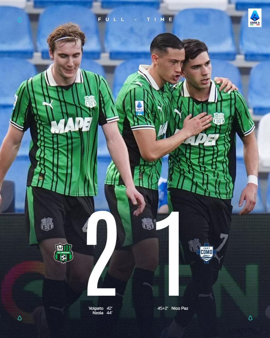 在今天凌晨结束的另一场比赛中萨索洛2:1战胜了科莫国际米兰3比0卡利亚里国际米