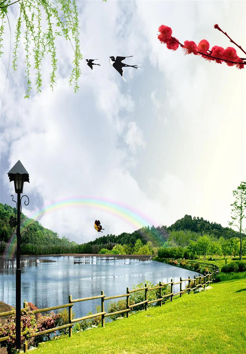 春到人间，景色秀丽，风和日暖，万物蓬勃生长。暖阳铺道，繁花作伴，桃李枝头春意