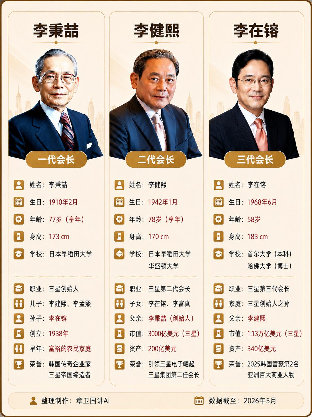 三星三代掌门人的接力赛。三星集团继承图谱，三代掌门人的接力赛。