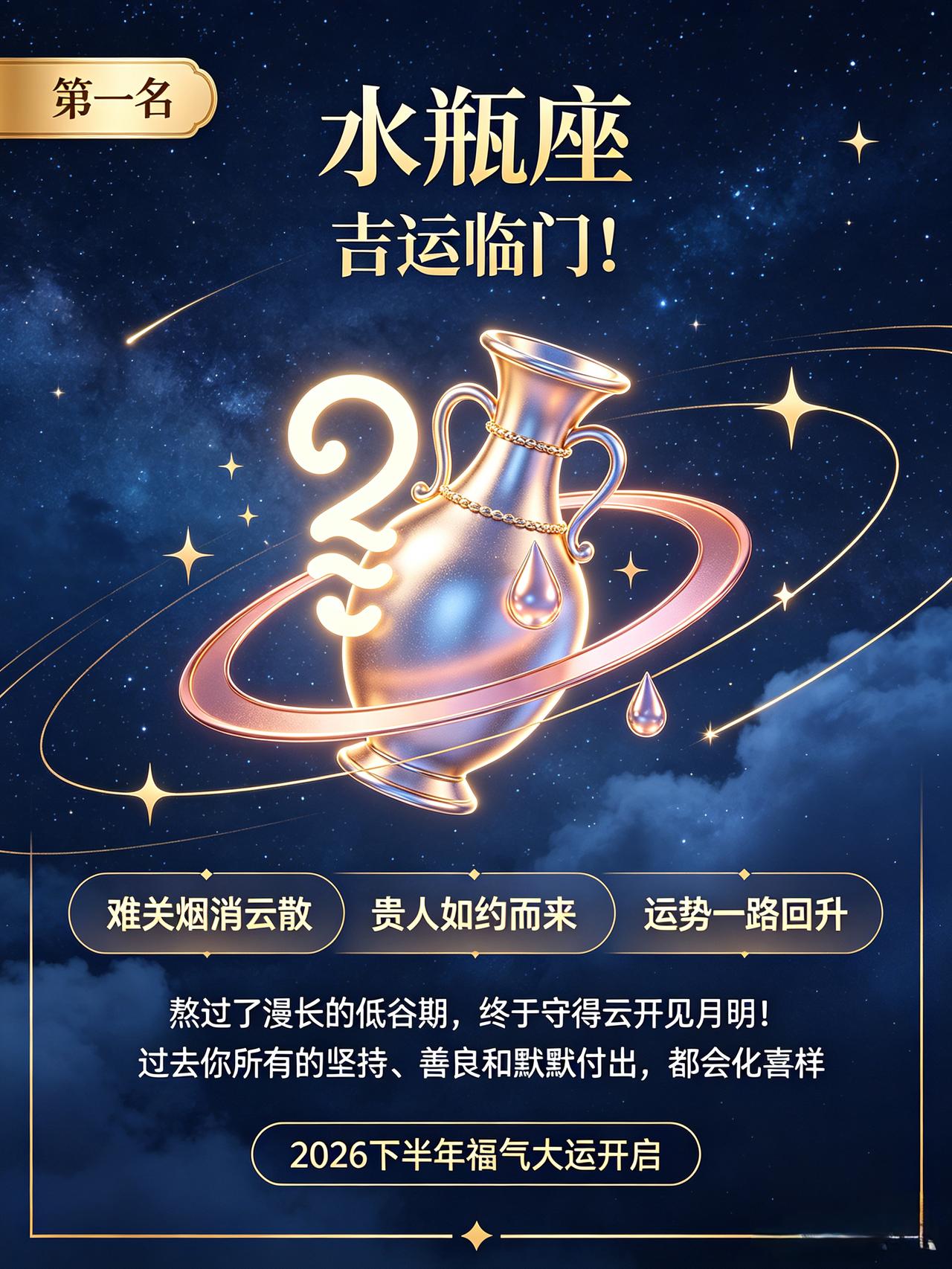 第一名🥇水瓶座♒吉运临门！好消息来了！从2026年8月29日开始，压在