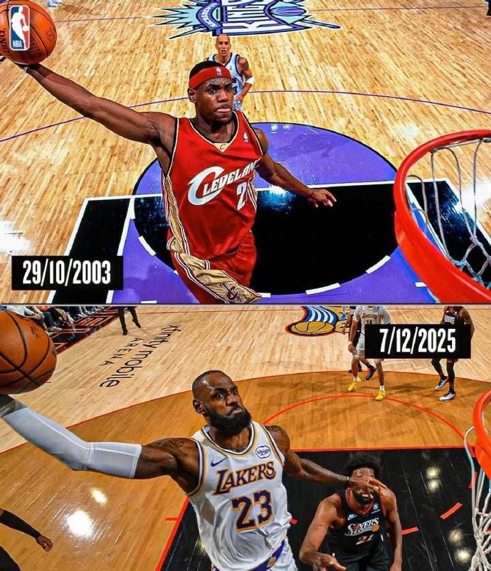 詹姆斯：时隔22年的单臂劈扣！对阵76人，詹姆斯上演了一出反击接球单臂劈扣，