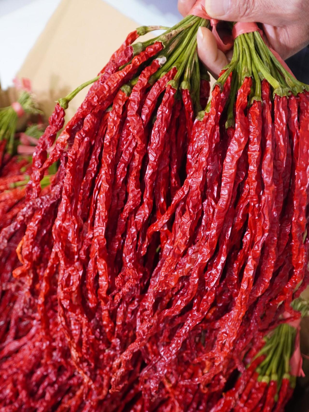 贵州大方的本地鸡爪辣椒，也叫大方皱椒，可是当地响当当的调味好物。你看这一串串