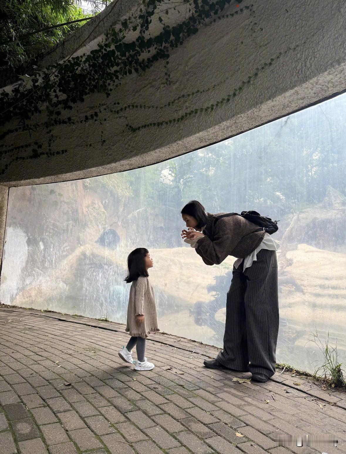 金大川雎晓雯带着女儿去动物园，两夫妻不愧是模特啊，日常穿搭很有品，行走的衣架子
