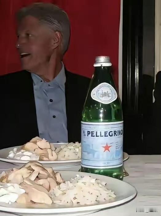 比尔·克林顿总统与爱泼斯坦聚餐，吃的非常简单，不过是几块白色的油和几块肉。你看，