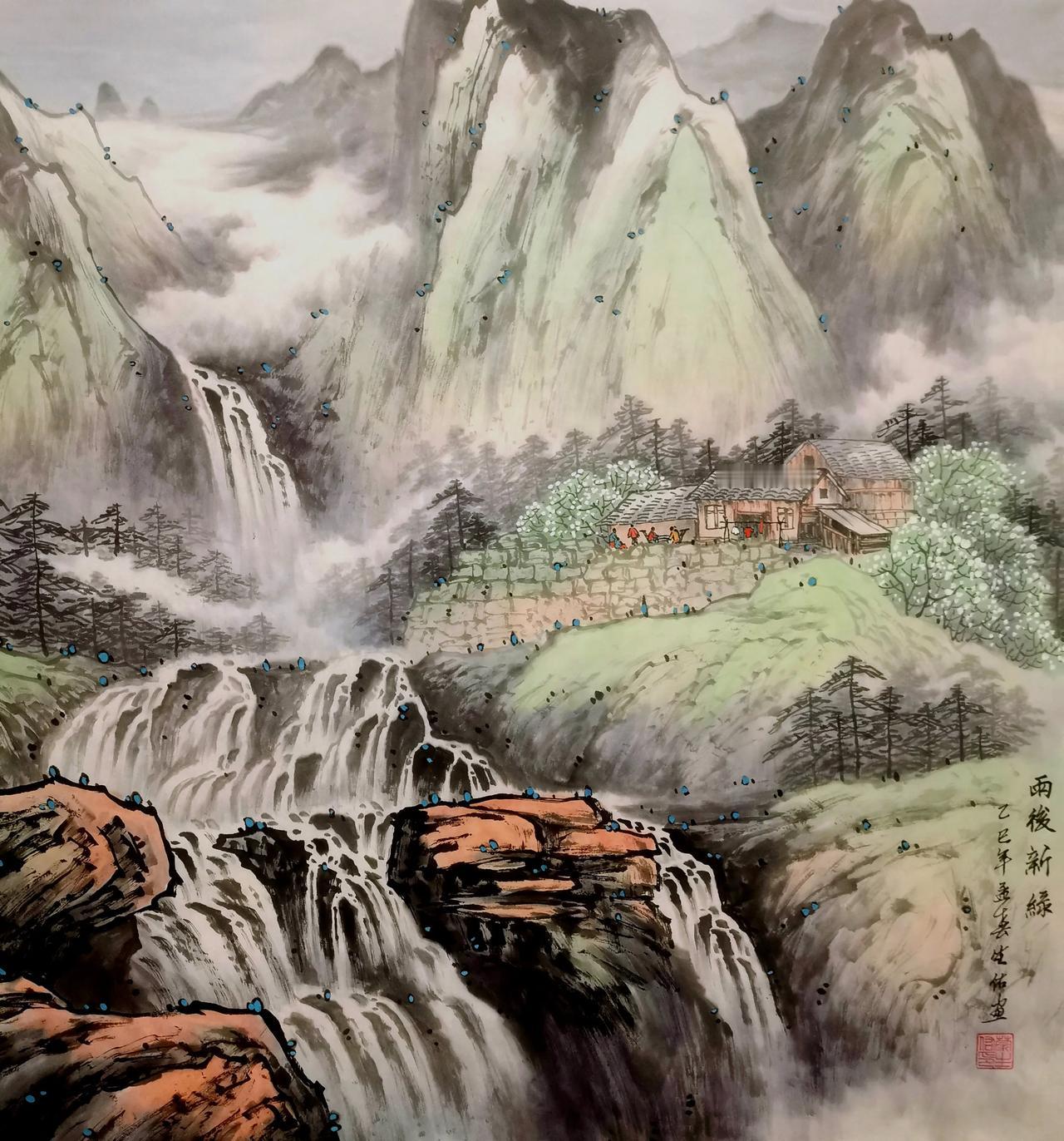 中国山水画作品欣赏：四尺斗方：68x68手绘真迹山水画山水画斗方作品