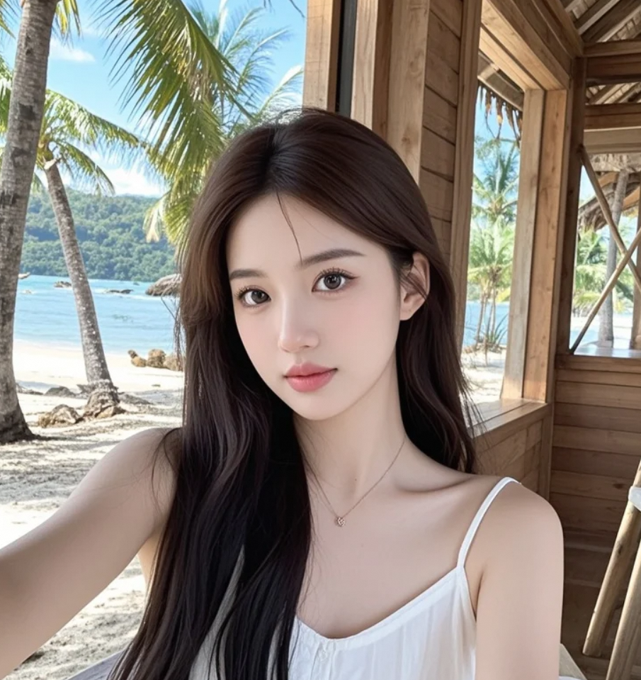 微笑着面对镜头，我的心也如同这海滩一样开阔。