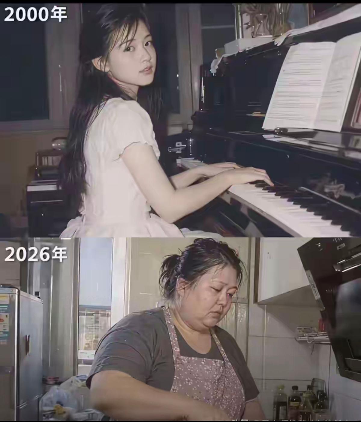 千禧年她皮肤白皙优雅文静，静静地弹着钢琴，家境优渥，26年之后，变化竟如此之大，