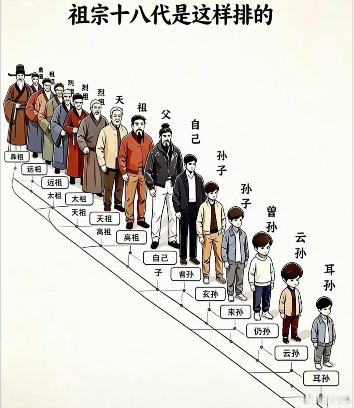 一张图搞懂“祖宗十八代”！别再乱骂人了😂平时总听人说“上查祖宗十八代”，但你知