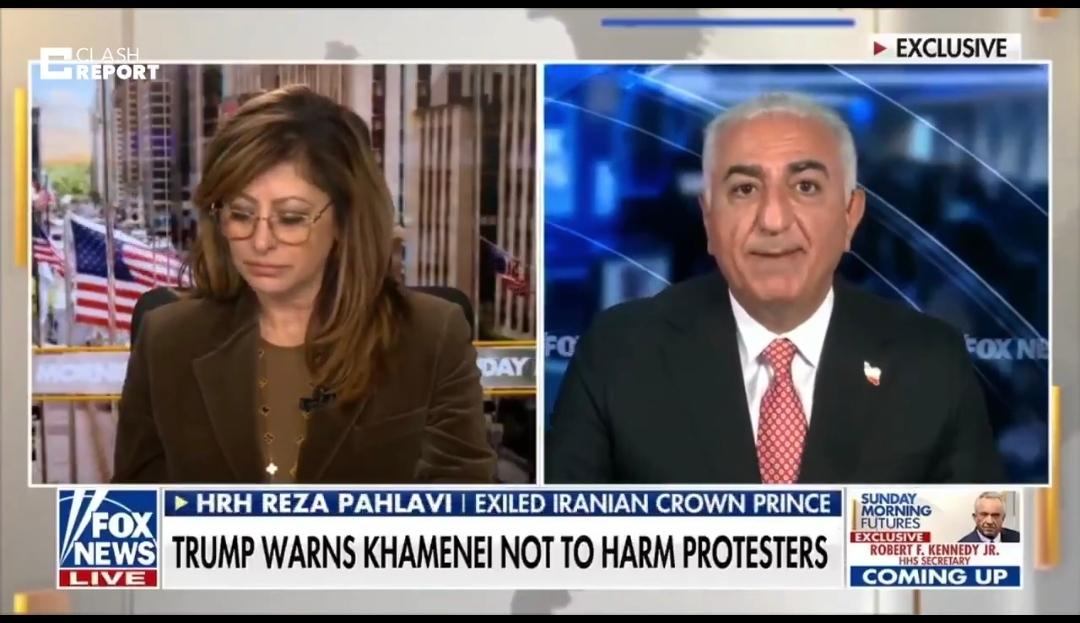 北京时间1月12日，伊朗末代王储礼萨·巴列维在福克斯新闻网的专访中，对着镜头向特