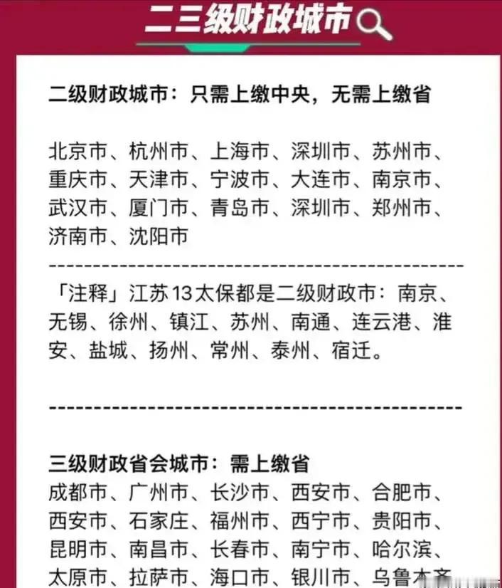 江苏十三太保居然都是二级财政的城市，真的太幸运了！连强省会的成都、长沙、昆明、贵