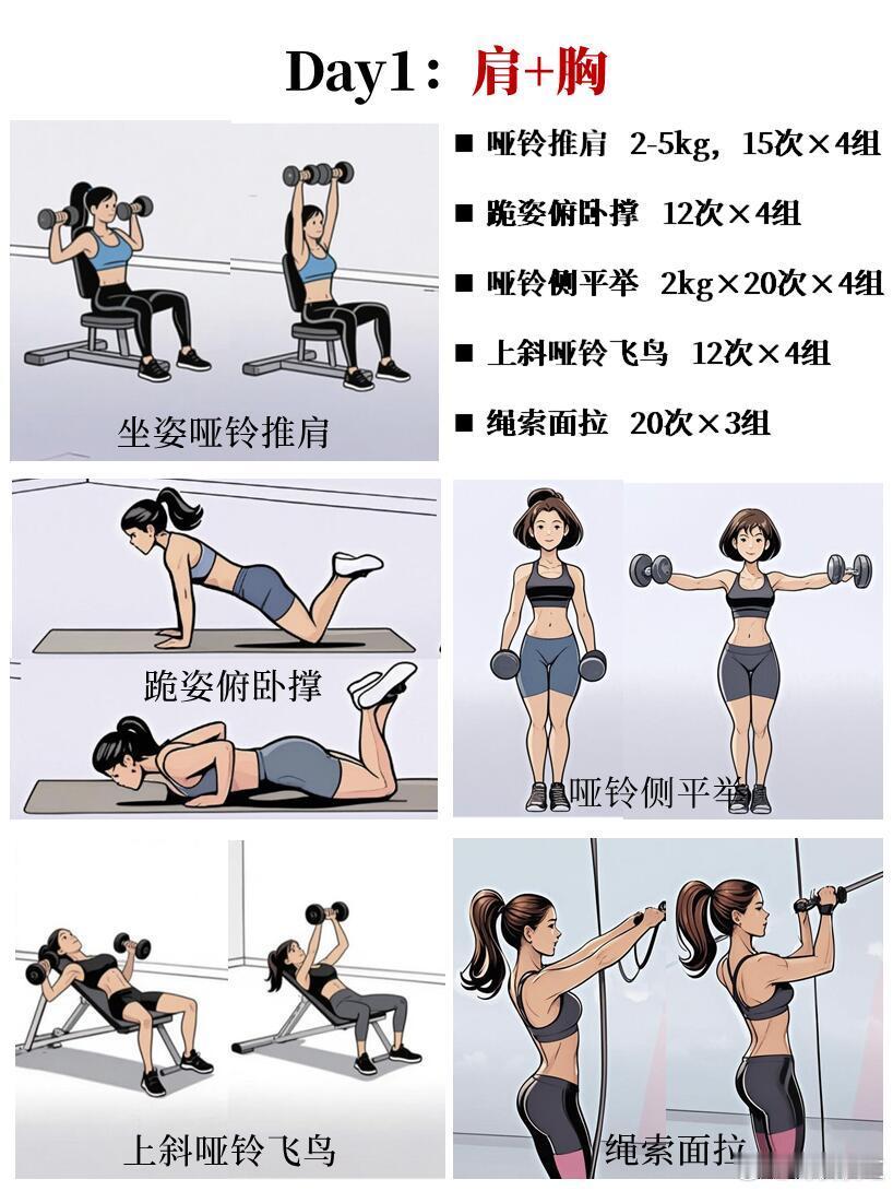 女生专属一周三练计划来啦！分化训练+体态优化，省时燃脂还能练出少女背蜜桃臀～新手