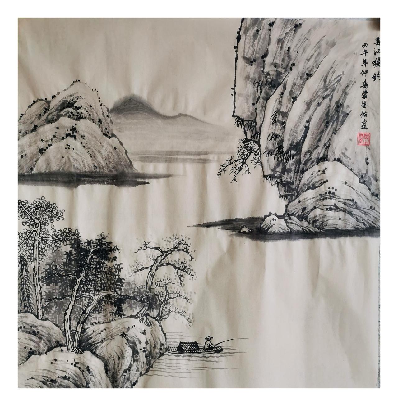中国山水画原创作品欣赏：传山水画四尺斗方仿古山水水墨中国山水画水墨风格山水画