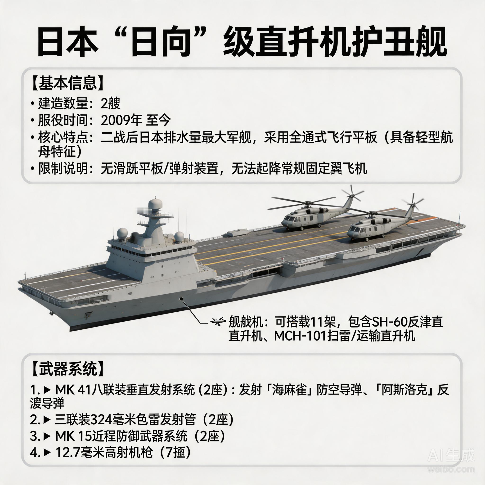 军事ai新视野日本“日向”级直升机护卫舰“日向”（Hyūga）级是日本最新型的