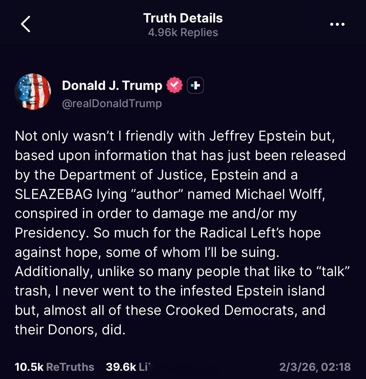 特朗普正式回应，表示从没去过臭名昭著的爱泼斯坦岛我和杰弗里·爱泼斯坦不仅关系不睦