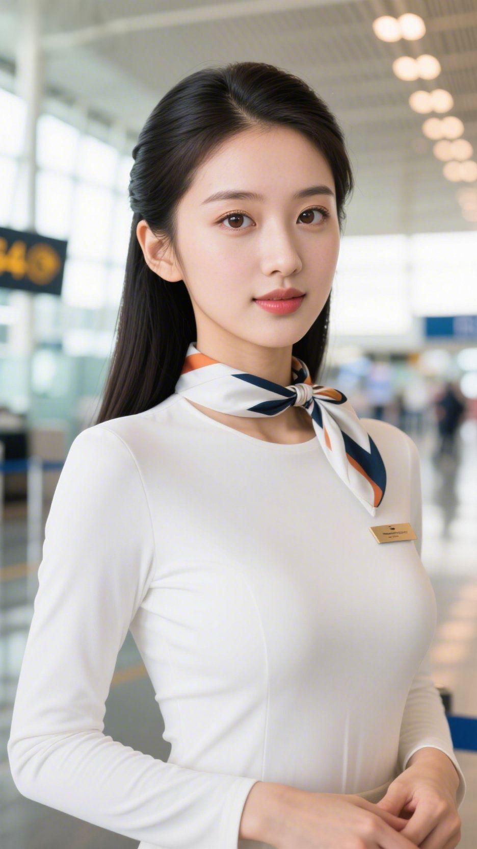 空港里的素色温宁机场的光带沿廊厅铺展，她一身素白立在人流间——像把空港的柔