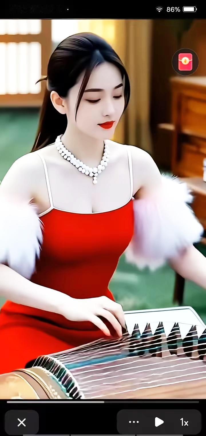 优雅红裙，指尖流淌的旋律