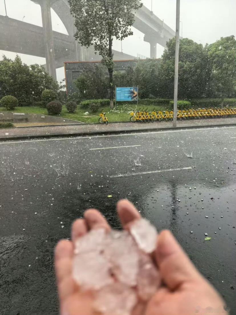 成都冰雹双流区西航港、怡心等街道观测到直径1-2厘米的冰雹，网友拍摄显示冰雹密集