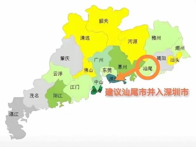 社会建议分拆汕尾并入深圳、惠州和汕头。海丰县及市城区等并设为县级海丰市，划并入惠