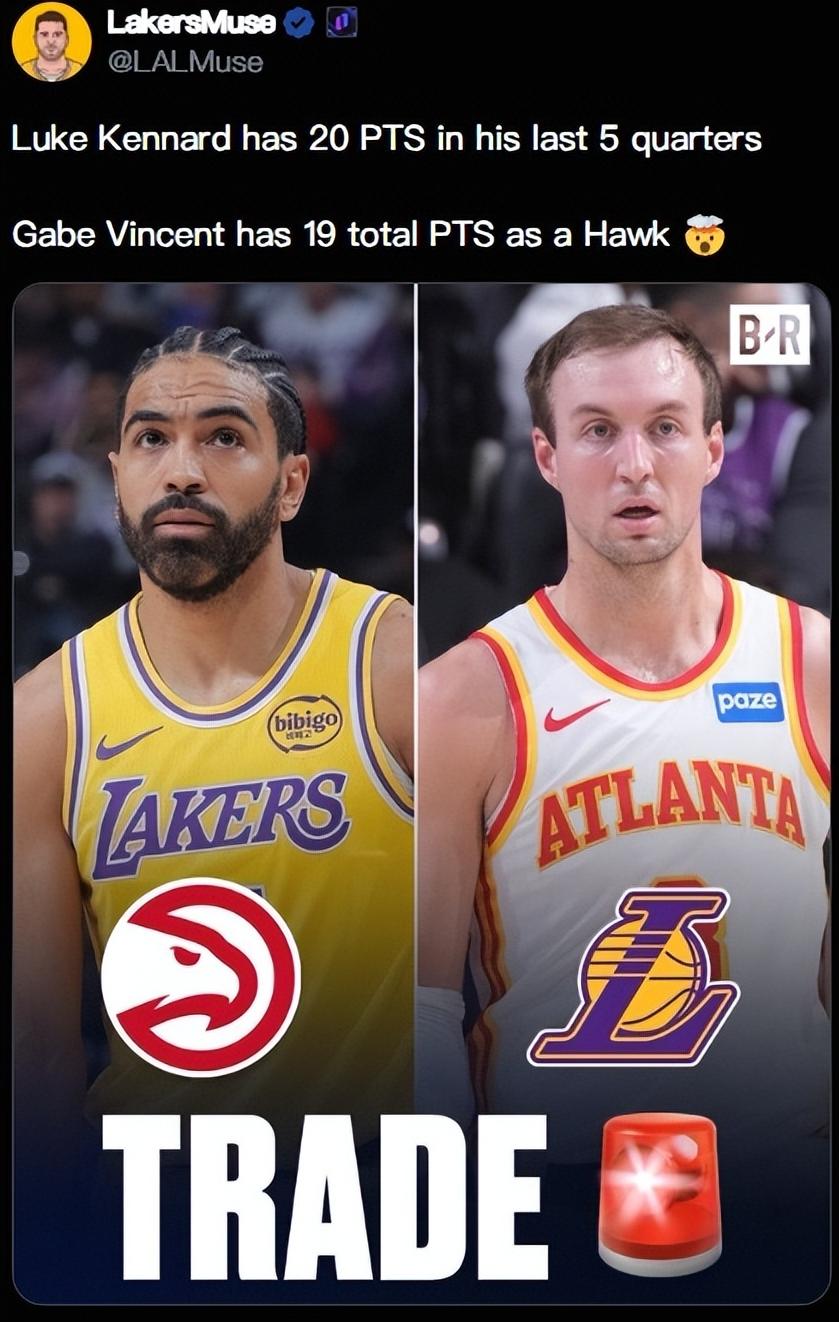 文森特加盟老鹰8场，共得到19分肯纳德加盟湖人9场，共得到91分过去5节比