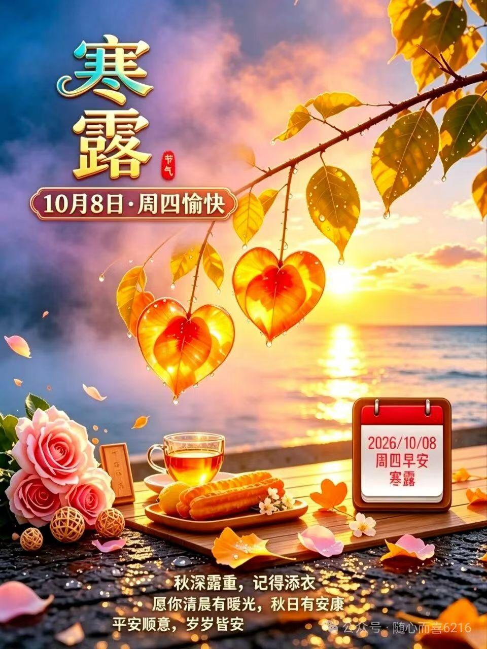 10月8日迎来寒露节气，也是二十四节气里第一个带“寒”字的节气。天气由凉转寒，昼