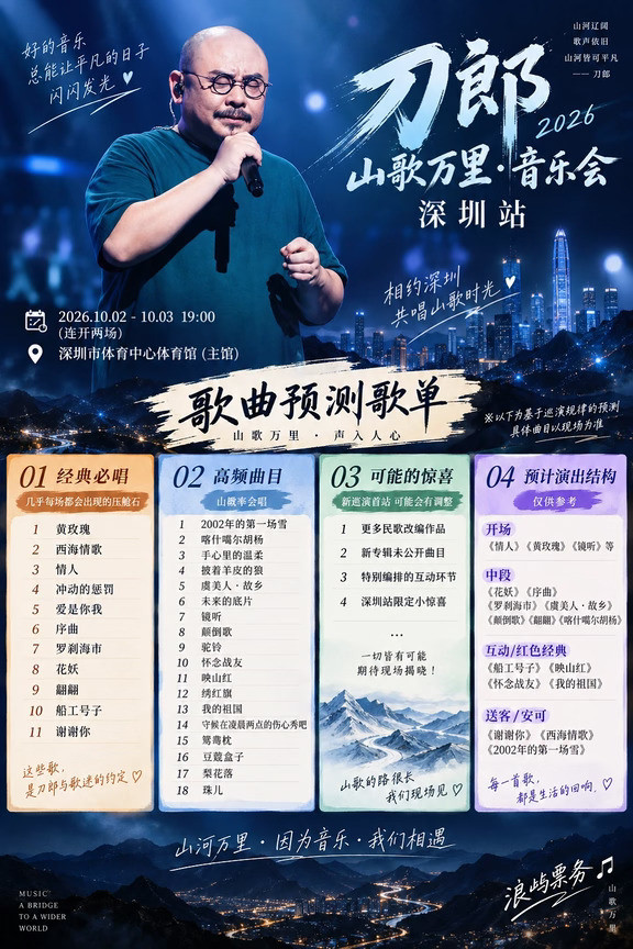 刀郎深圳站预测歌单，全是回忆杀