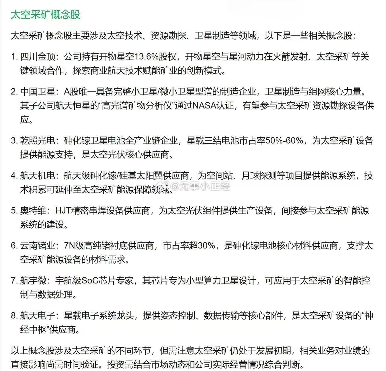太空采矿概念股...