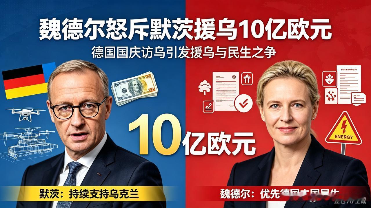 德国总理默茨前脚援乌10亿欧元，后面魏德尔就怒斥他，拿纳税人的钱援乌。德国自