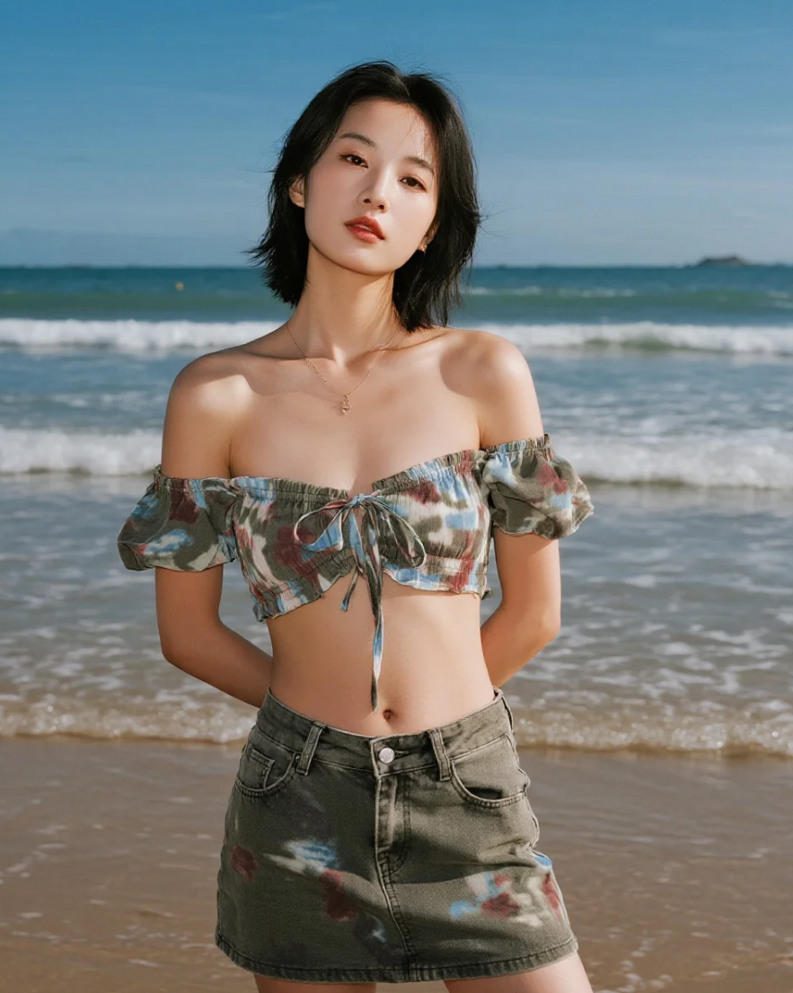 海浪亲吻脚丫，她笑得比阳光还灿烂！