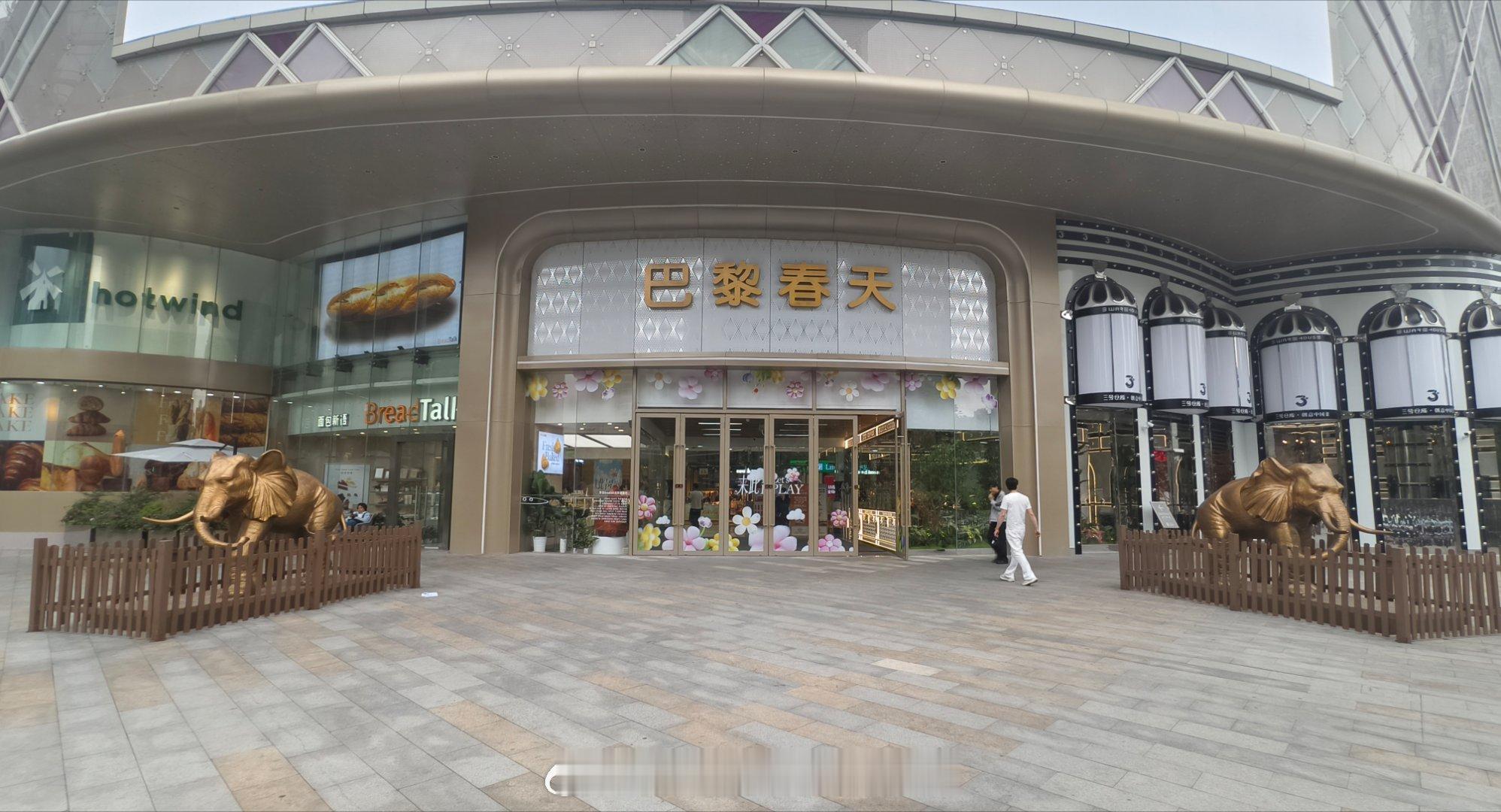 长寿路巴黎春天的风水布置，一对大象鼻子朝下，对着门外吸财。