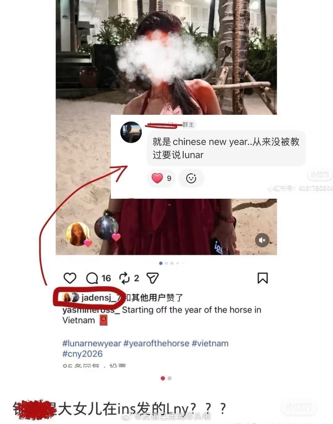 之前有人说钟丽缇女儿在外网发lunaryear，🍠还推送了几次，认不清她两个