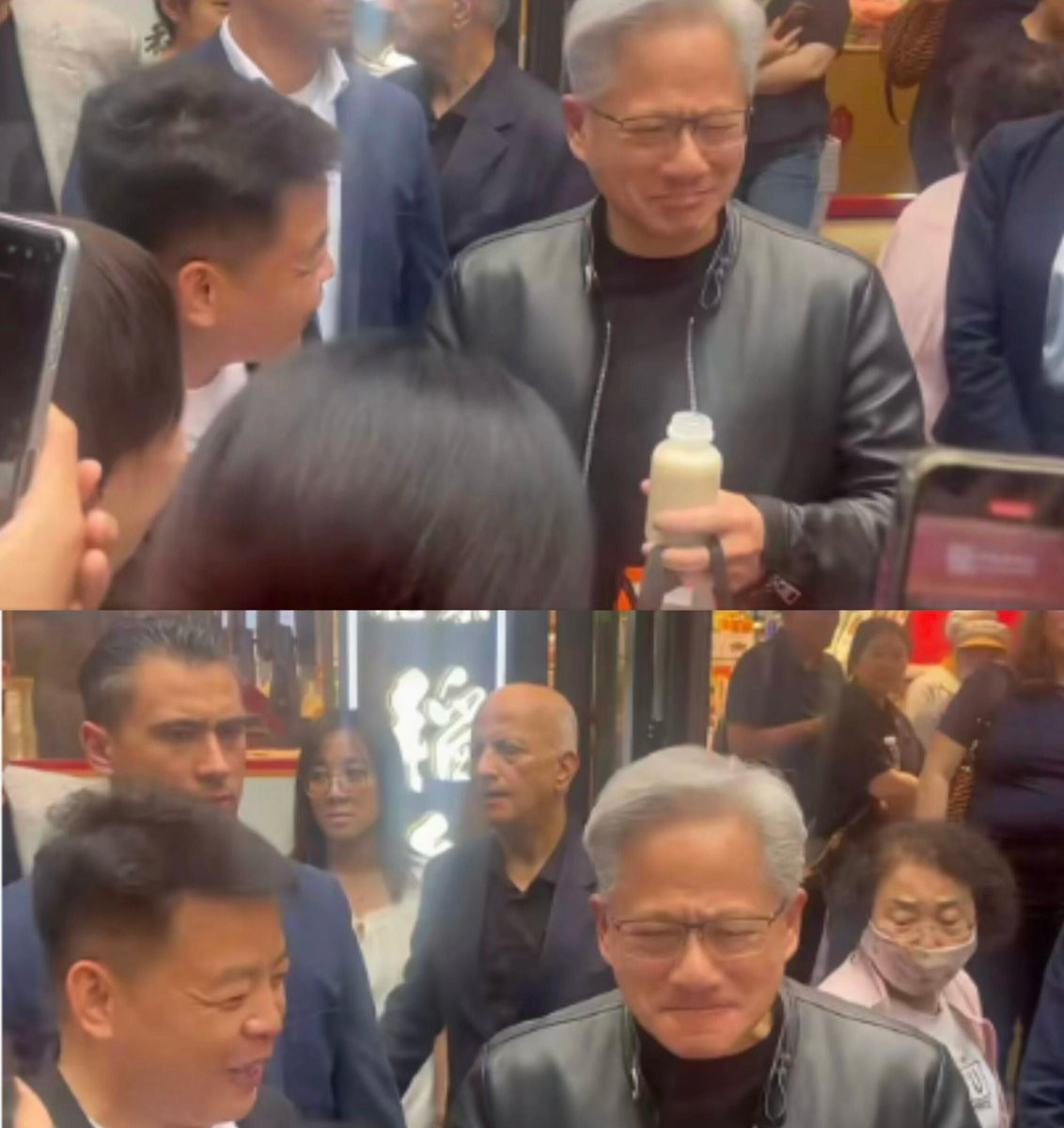 川普走了之后，黄仁勋去了老北京胡同店有人给他递了一杯老北京豆汁给他喝，他喝了一