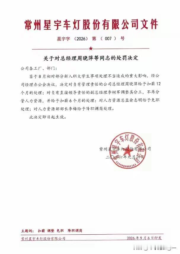 星宇股份这份处罚红头文件出来，全网都在讨论一个扎心话题：周晓萍明明就是企业实控人