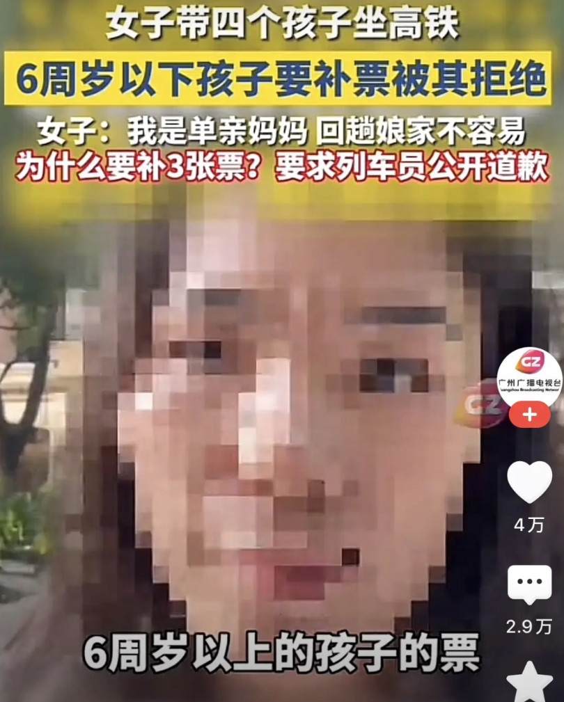 单亲妈妈举报列车员翻车！网友反手一波操作太解气带四娃坐高铁拒补票，反手把