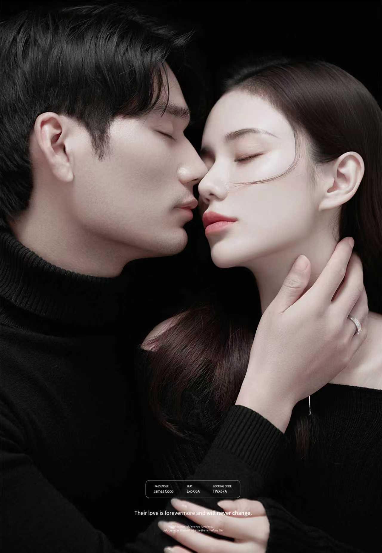 卸掉所有繁复，只剩眼神和光影在说话。🖤🤍这组情侣肖像写真，没有白纱、没有鲜